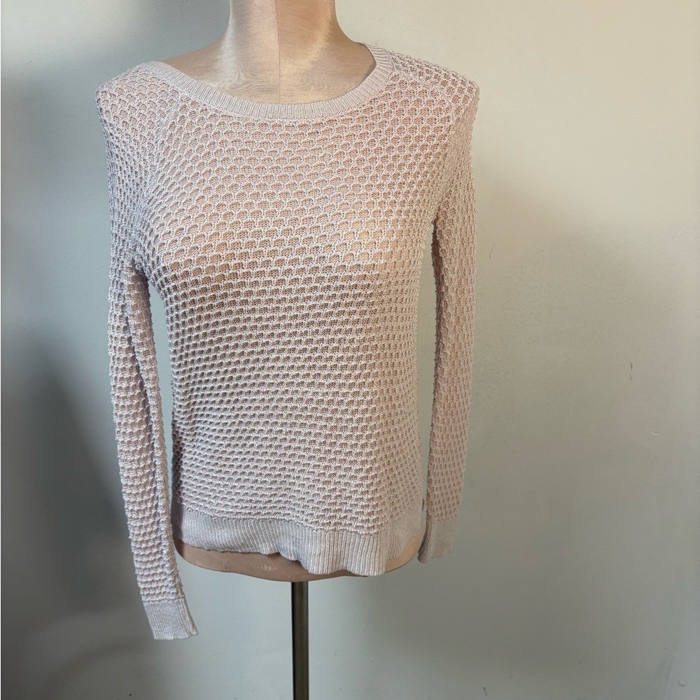 Loft Light Pink Women's Knit Sweater Top Casual Waffle Stitch Linen Blend XS